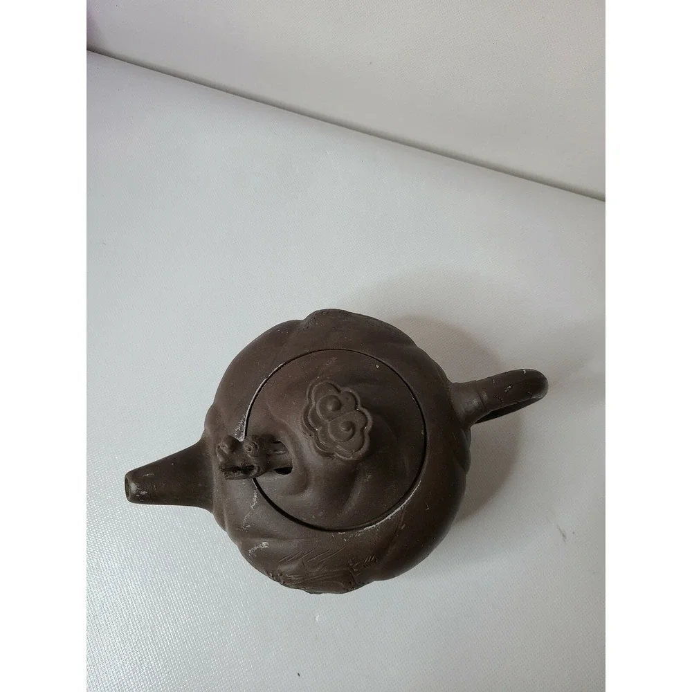 Vintage Chinese Brown Clay Yi Xing Teapot Movable Dragon Head Marked Lid